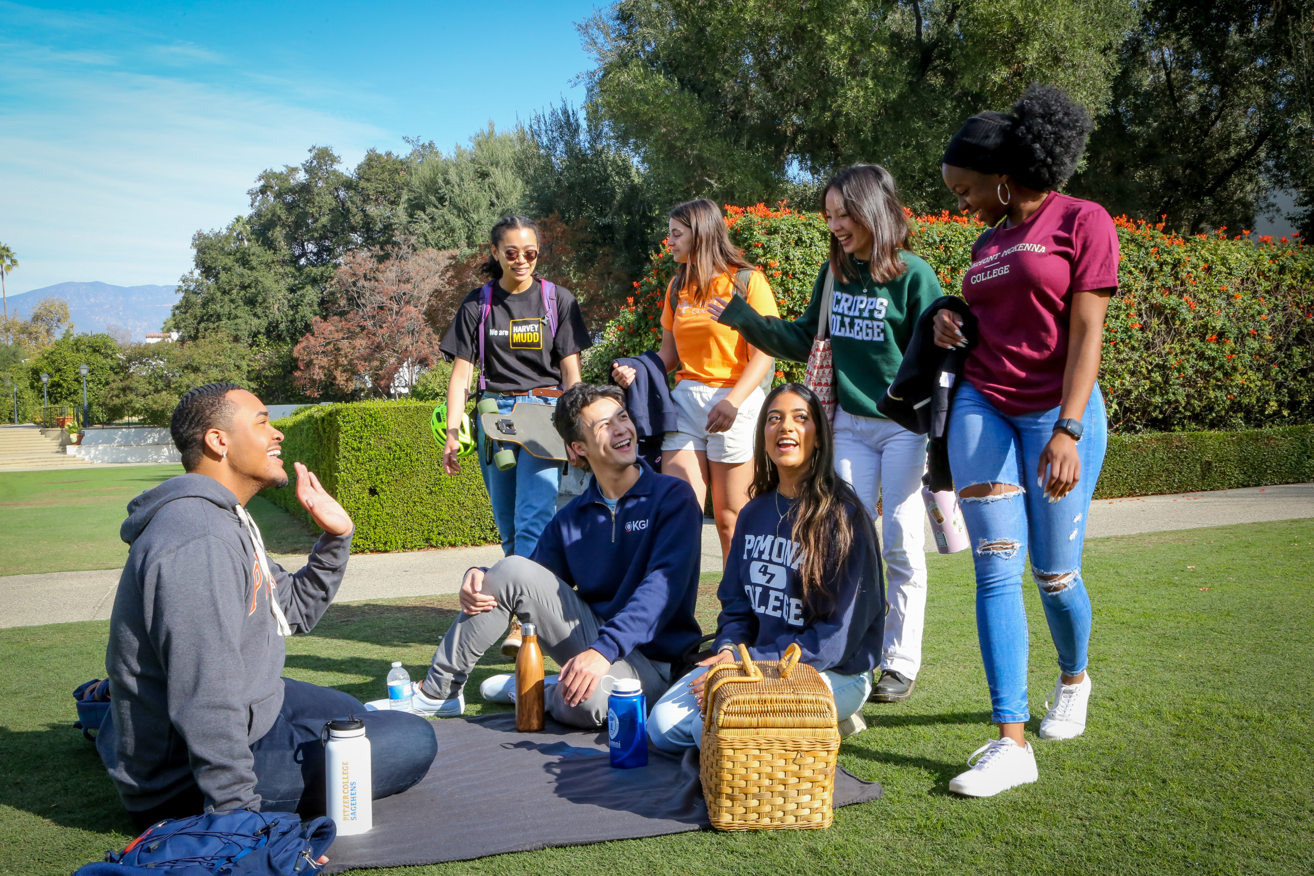 group of students having a picnic outside